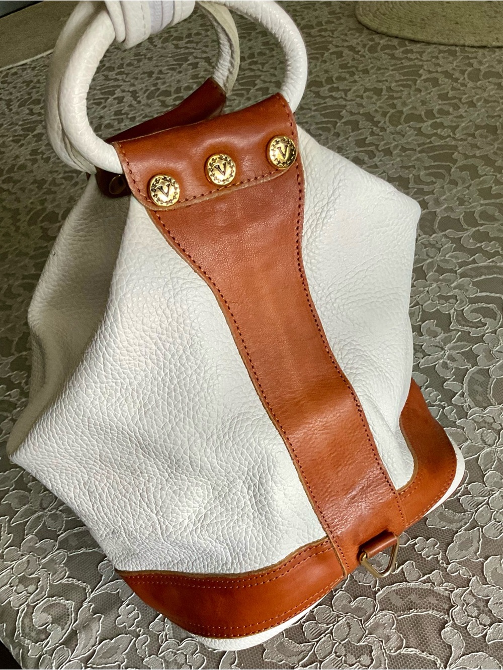 Valentina White pebble and Tan Leather Women’s Satchel/backpack